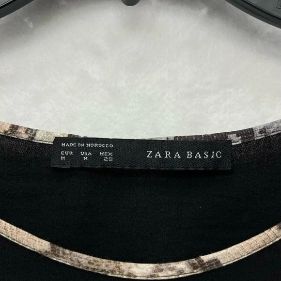 Zara Basic Dress Women's M Brown Black Snake Print Round Neck Elastic Waist Mini - Picture 4 of 8